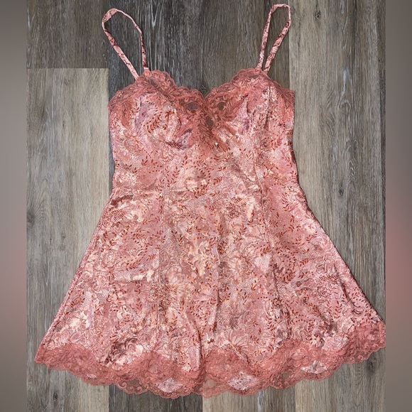 Victoria's Secret Other - Vintage Victoria’s Secret Pink Patterned Silk Slip Lingerie. Size S
